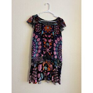Custo Barcelona Black Pink Blue Floral Velvet Size 3 Dress